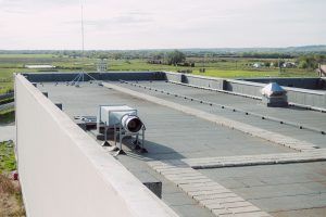 walkable terrace on the roof of the industrial hall is coated with a waterproofing material