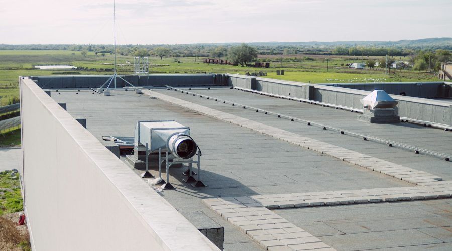 walkable terrace on the roof of the industrial hall is coated with a waterproofing material