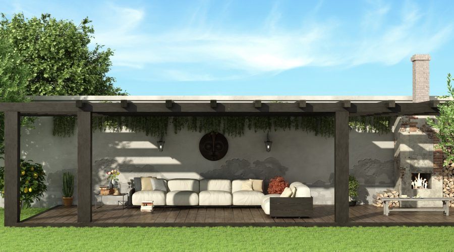 Garden with wooden pergola